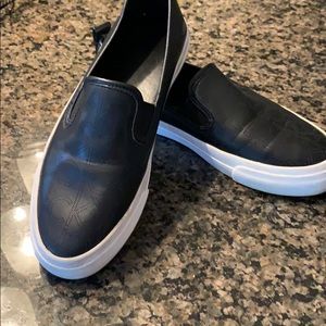 Calvin Klein faux leather loafers black white 6.5